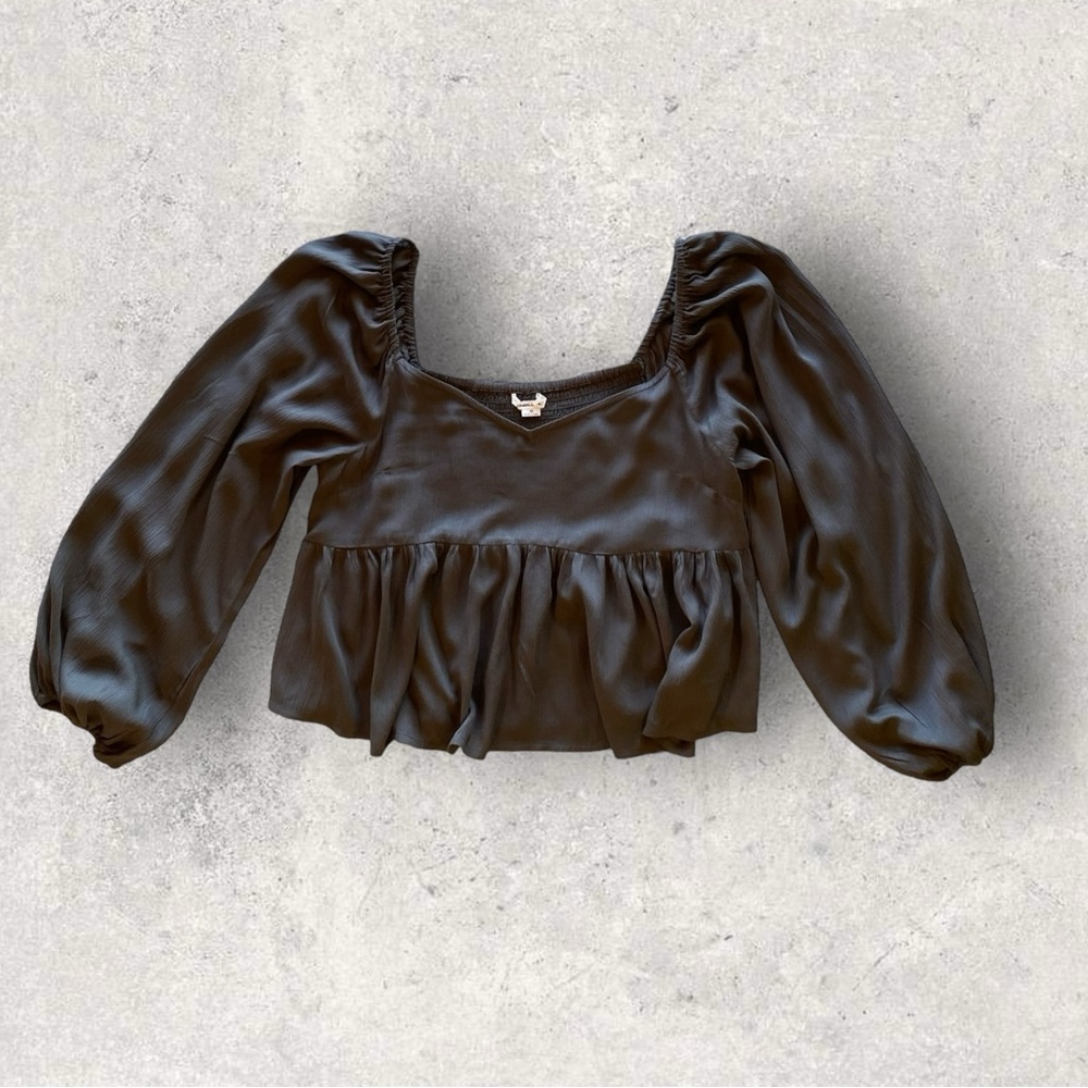 O’Neill Charcoal Grey Peasant Long Sleeve Top Blouse Size M. Great Condition!